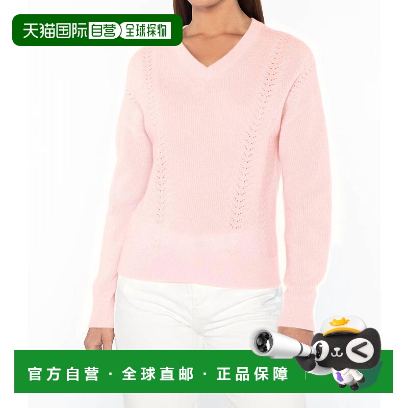 自营kinross cashmerePointelle Detail Rib Vee Sweater In Blus