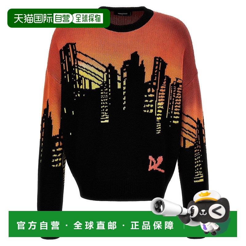 自营dsquared2Skyline Intarsia棉质毛衣-黑色 美国奥莱直发