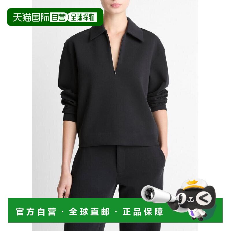自营vince混棉半拉链套头衫-黑色 美国奥莱直发
