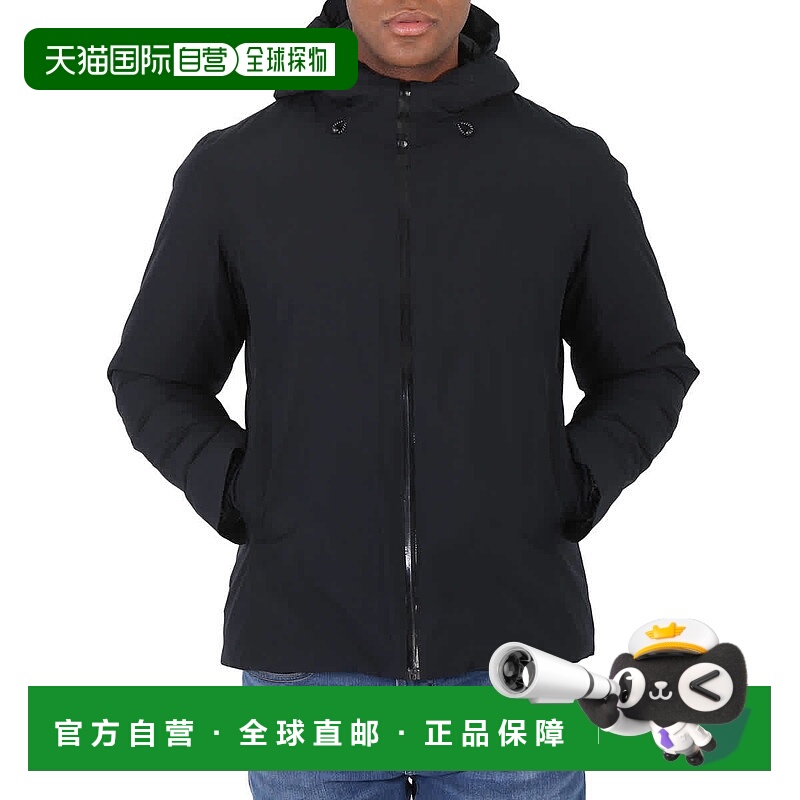 自营 Save The Duck男式黑色Alvaro标志连帽衬垫夹克-黑色 美国奥