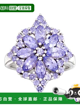 自营 925 纯银 Ross-Simons 坦桑石花朵爆裂戒指 - 紫色 美国奥莱