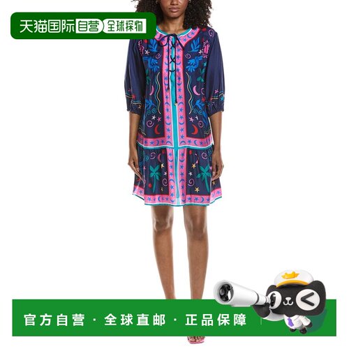 自营Johnny Was Selena Silk-Blend Mini Dress - blue 美国奥莱