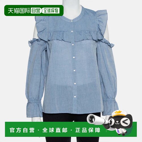 自营Joie Blue Cotton Cold Shoulder Ruffled Button Front Akar
