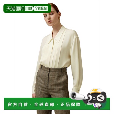 自营lilysilkPleated Point Collar Silk Blouse for Women - nat