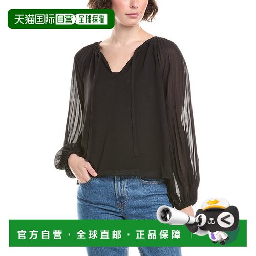 自营 Bella Dahl褶皱连肩上衣-黑色 泡泡袖女装美国直发奥莱