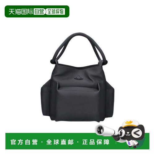 自营vivienne westwood黑色Alton结构化织物Orb徽标托特包-黑色