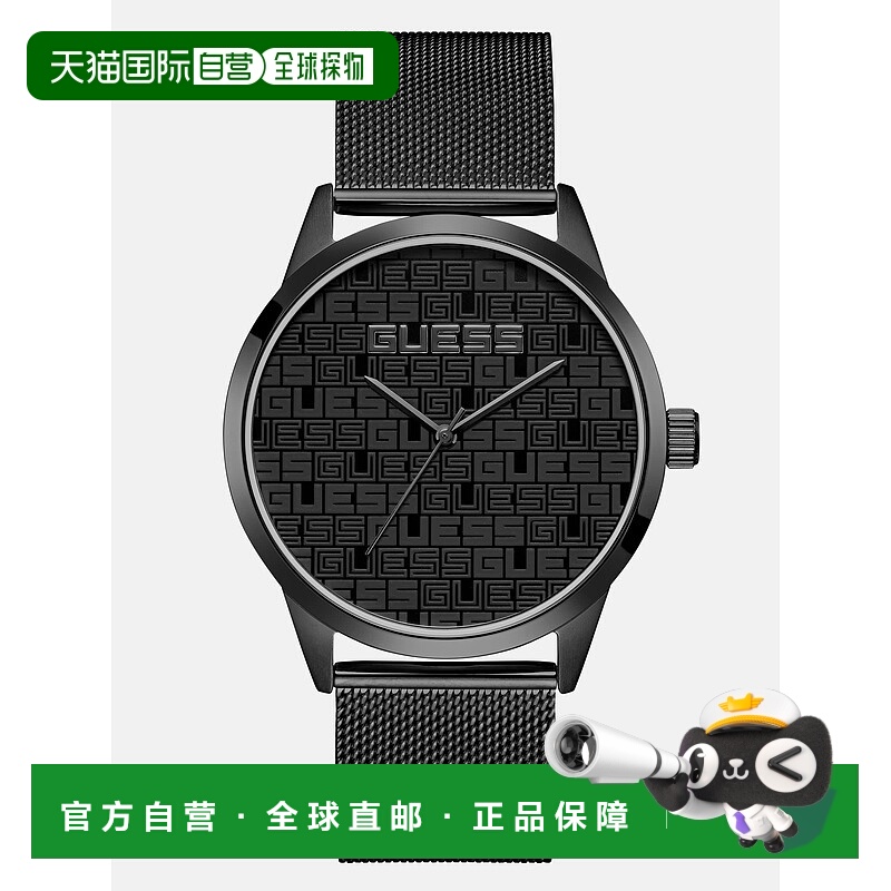 自营guessBlack Logo Dial Analog Watch - black 美国奥莱直发
