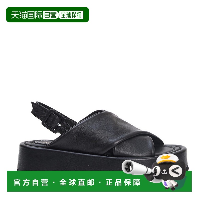自营paloma barceloBlack Leather Crossover Wedge - black 美国
