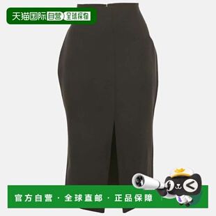 自营Versace Black Silk Front Slit Detail Pencil Skirt - blac