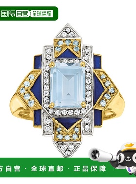 自营 Ross-Simons 伦敦蓝、天蓝色和白色托帕石戒指，18 克拉金上