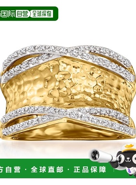 自营 925 纯银 18 克拉黄金 Ross-Simons 钻石锤钻戒指 - 白色 美