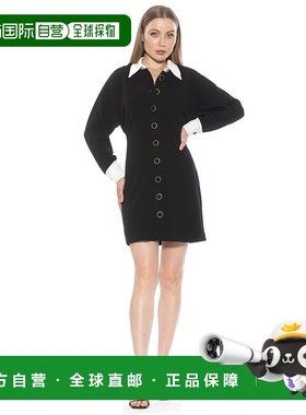 自营 alexia admor天鹅绒连衣裙 - 黑色/象牙色 美国奥莱直发