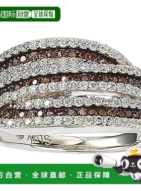 自营 Suzy Levian 纯银白色和棕色立方氧化锆交织戒指 - 棕色 美