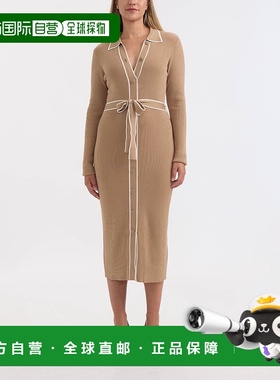 自营Ellen Tracy女式纽扣前襟长裙，撞色驼色 美国奥莱直发