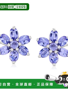 自营925 纯银 Ross-Simons 坦桑石花朵耳环 - 紫色 【美国奥莱】