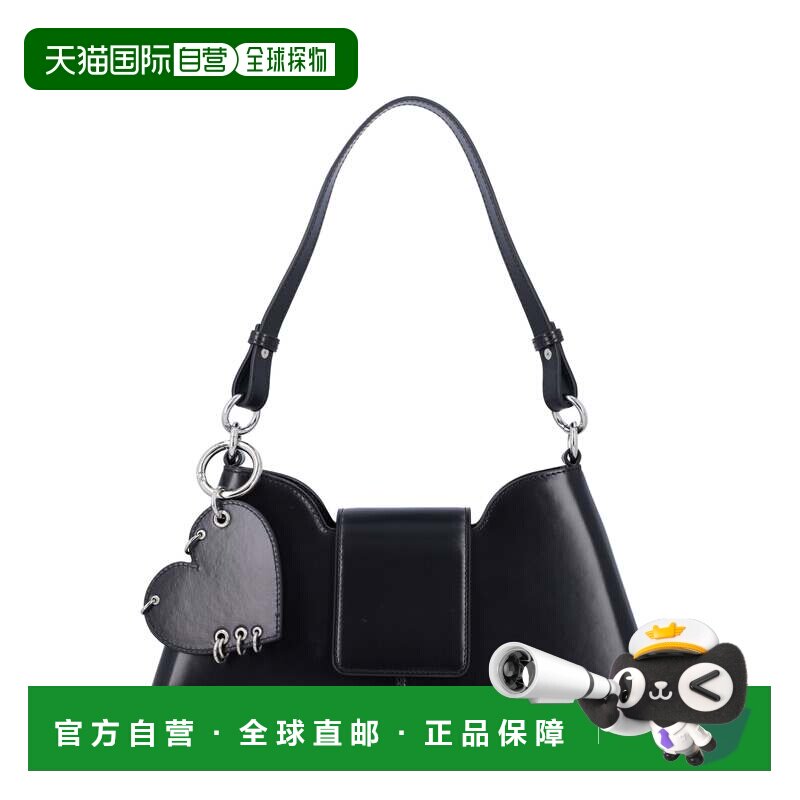 自营justine clenquet带有心形魅力的几何黑色皮革肩包-黑色 美国图片