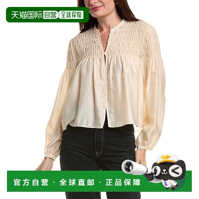 自营frame denimFRAME Smocked Collarless Silk-Blend Blouse -