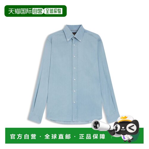 自营bossRegular-fit shirt in Italian-made denim - light blue