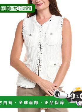 自营Elie Tahari The Bethany钩针毛衣背心-白色 美国奥莱直发