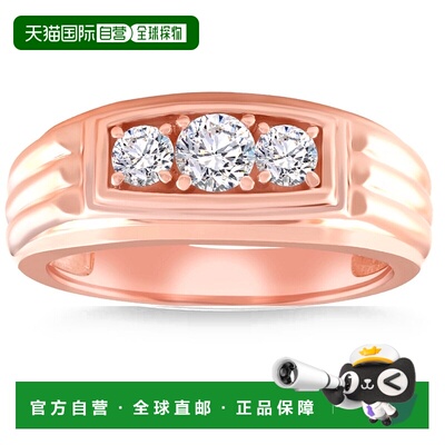 自营 pompeii33/4 克拉男士 3 石钻石结婚周年纪念戒指，14k 黄金