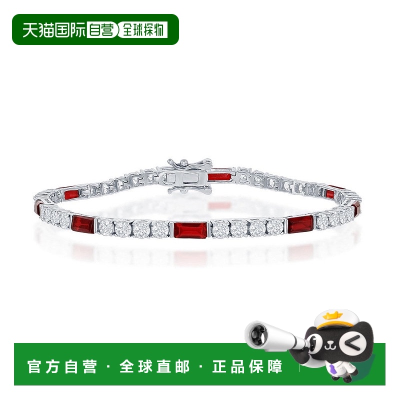 自营 simona925 纯银圆形和祖母绿切割 3 毫米网球手链 - 红色 美