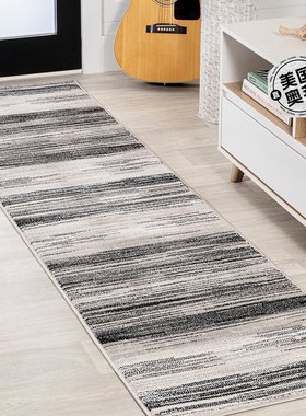 jonathan y 奥斯汀渐变条纹灰色/黑色跑步地毯 - 灰色/黑色 【美