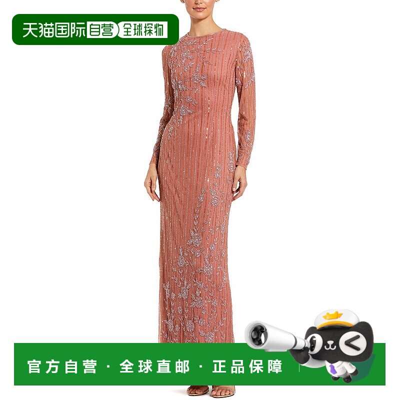 自营 Mac Duggal 缀饰高领幻觉礼服 - 玫瑰色 美国奥莱直发连衣裙