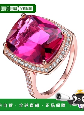 自营 geneviveGa 纯银 18k 镀玫瑰红宝石方晶锆石戒指 - 红色 美