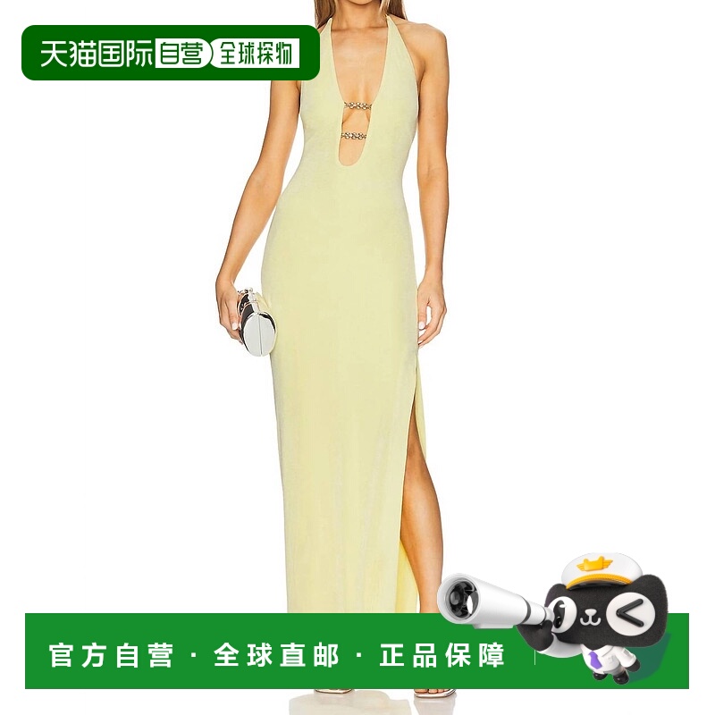 自营mishaYesenia Slinky Maxi连衣裙,淡黄色-淡黄色 美国奥莱直
