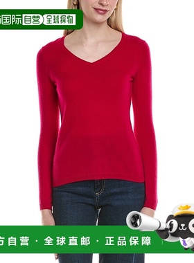 自营sofiacashmere现代V领羊毛和羊绒混纺毛衣-粉红色 美国奥莱直