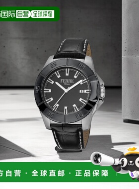自营 Ferre Milano 男士白色 MOP 表盘小牛皮手表 - 黑色 美国奥