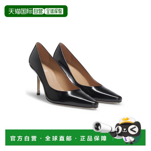 自营bossLeather pumps with silver-tone heel - black 美国奥莱