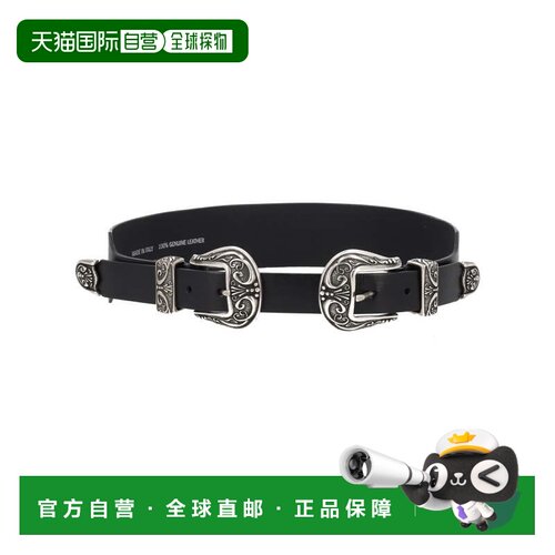 自营golden gooseDouble Silver Buckles Belt - black 美国奥莱