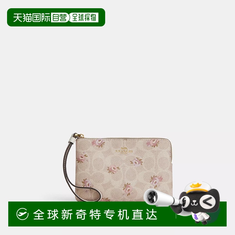 自营 coachOutlet标志性帆布花卉印花转角拉链腕带-金色/沙色 美