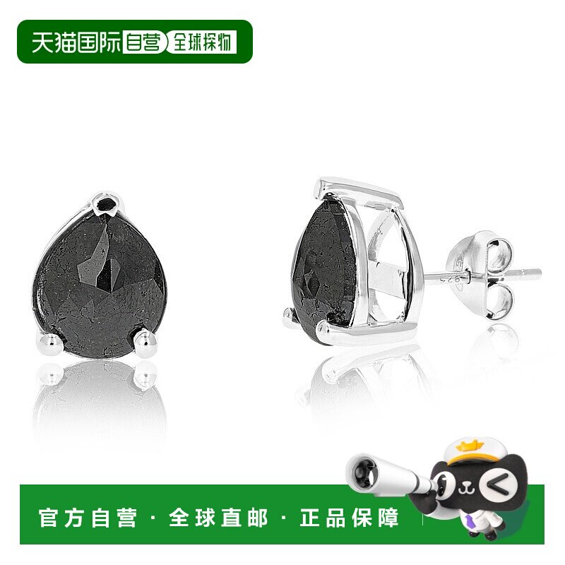 自营 vir jewels4 cttw 梨形黑色钻石耳钉 .925 纯银爪镶 - 银 美
