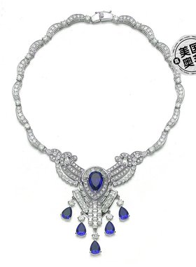 自营 genevive925 纯银立方氧化锆重蓝宝石泪珠项链 - 蓝色 美国