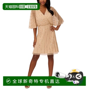 香槟色 装 饰迷你护套连衣裙 美国 金色 adrianna 自营 papell女式