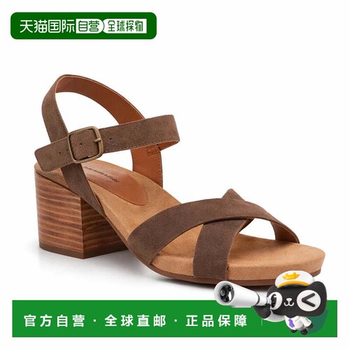 自营Lucky Brand Payton凉鞋女士棕色绒面革踝带粗跟HAWK1810-Bro