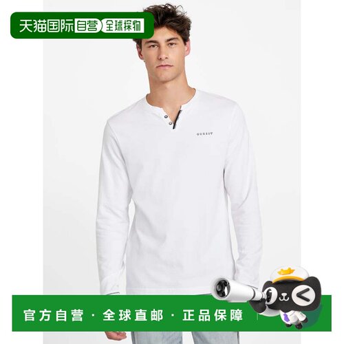 自营guessRicardo Long-Sleeve Henley Tee - pure white 美国奥
