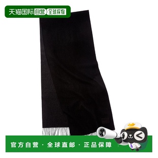 美国奥 黑色 自营Vince双面纯色长款 皮革镶边羊毛和羊绒混纺围巾