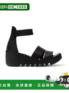 自营 Fly London女式BONO290FLY银色黑色Idra皮革凉鞋Espadrile楔