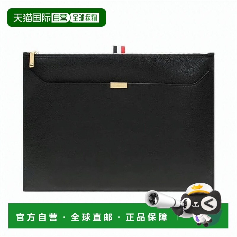 自营thom browneTextured Leather Clutch With Gold-Zipper Clos
