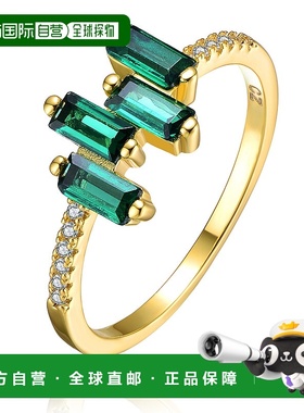自营 geneviveGa 纯银 14k 镀金和祖母绿方晶锆石现代戒指 - 绿色