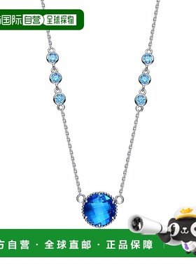 自营 GENEVIVE 纯银蓝色托帕石立方氧化锆吊饰项链 - 蓝色 美国奥
