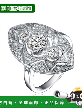 自营 GENEVIVE 纯银透明圆形立方氧化锆花丝戒指 - 银白色 美国奥