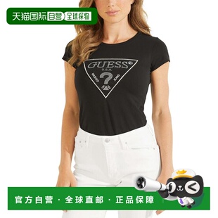 美国直邮GUESS女士T恤短袖圆领印花徽标上装【付后1h可退】