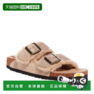 自营Birkenstock Arizona Shearling凉鞋女士米色露趾滑梯ZOGG377