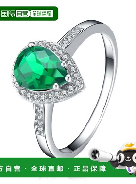 自营 GENEVIVE 纯银祖母绿立方氧化锆单石戒指 - 绿色 美国奥莱直