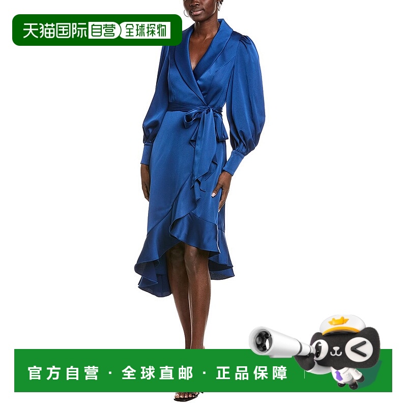 自营aidan mattoxAiden Mattox Balloon Sleeve Wrap Dress - blu