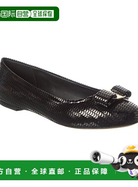 自营 salvatore ferragamo菲拉格慕Varina亮片绒面平底鞋-黑色 美